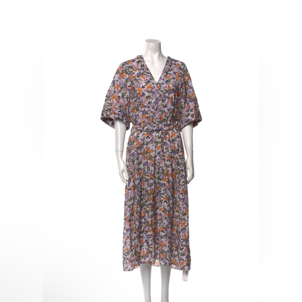 VINCE Floral V-Neck Midi Dress